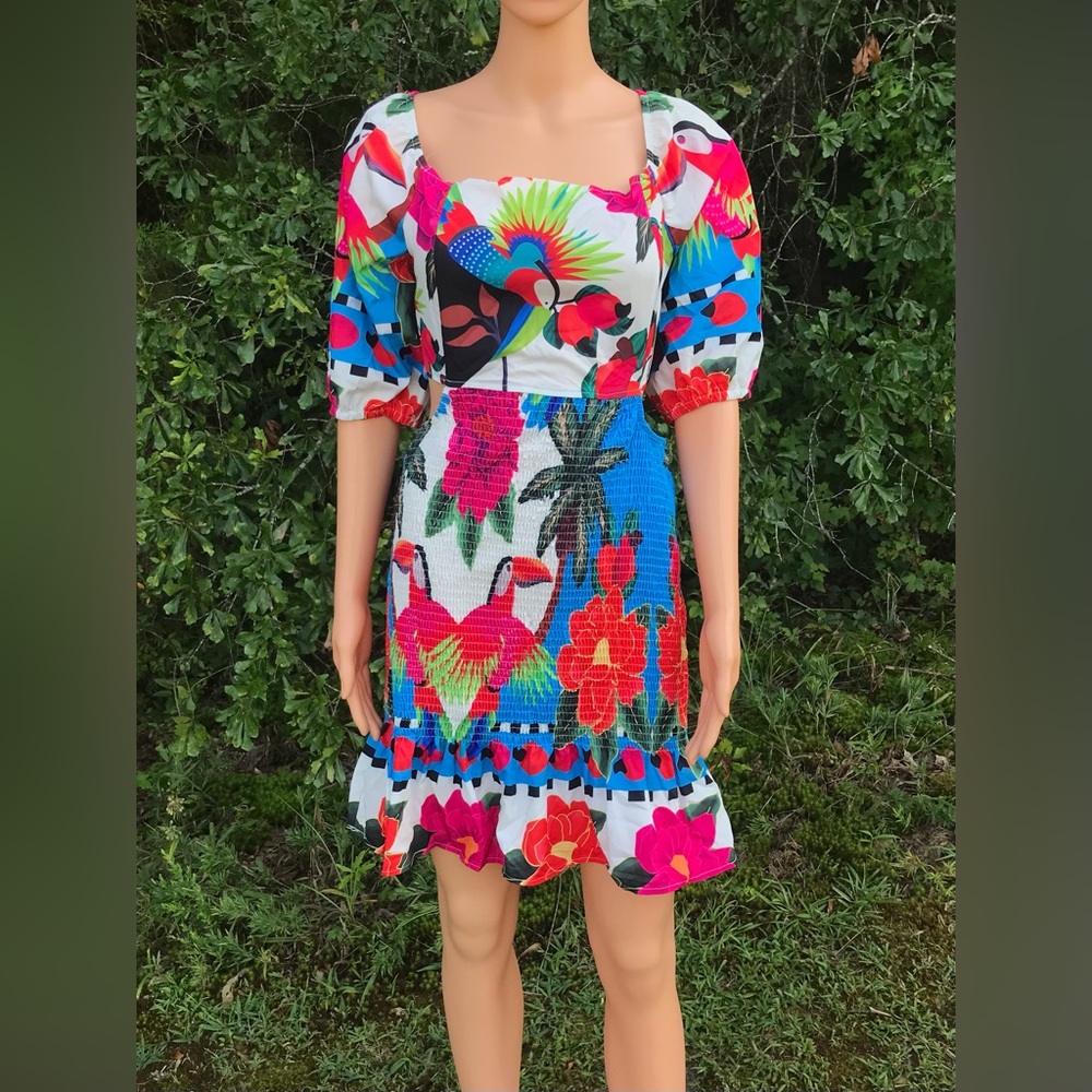 NWOT Vibrant Multicolor Toucan Dress